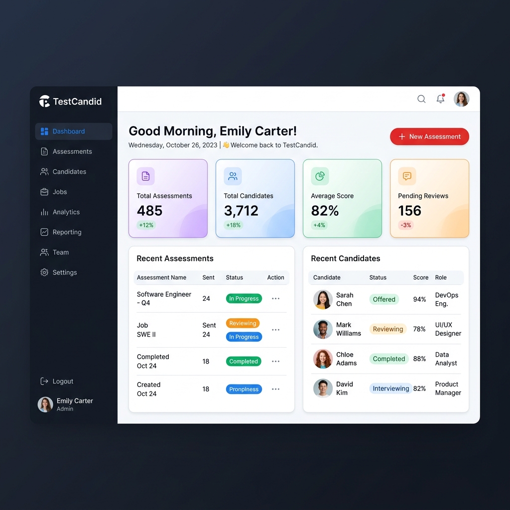 TestCandid Dashboard Preview